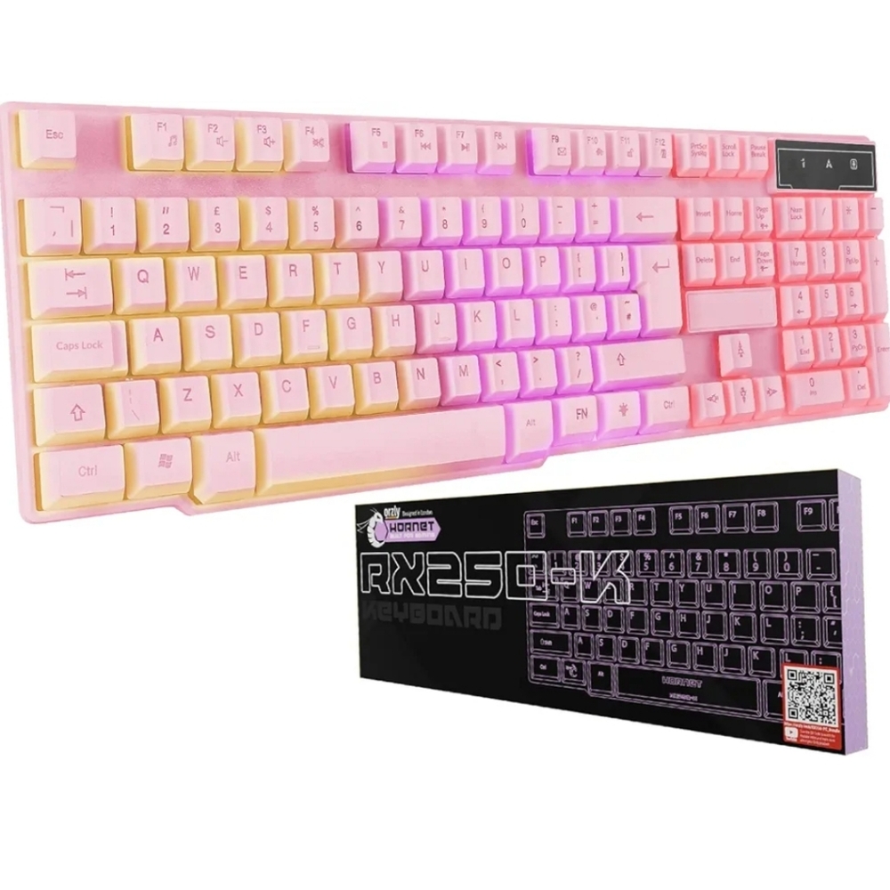 Orzly Pink Gaming Keyboard RGB USB Wired Rainbow Keyboard